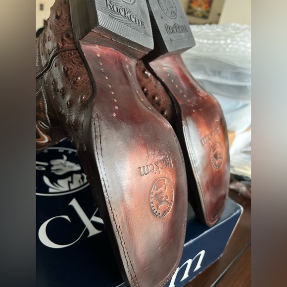 New Ostrich Matte Rustic Square Toe Cowboy Boot 12 - Picture 9 of 10